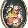 Поднос с художественной росписью "Цветы на черном фоне", овальный, арт. 9211