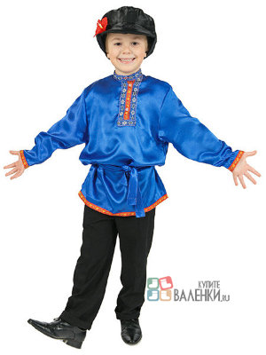 Детская косоворотка для мальчика атласная синяя на возраст 1-6 лет