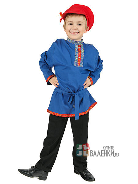 Детская косоворотка для мальчика хлопковая синяя на возраст 1-6 лет
