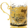 Набор для чая Златоуст "Кабаны" (подстаканник, ложка, блюдце, хрусталь) позолоченный