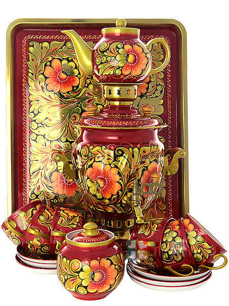 Набор самовар электрический 3 литра с художественной росписью "Кудрина" с чайным сервизом, арт. 160322с