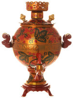 Электрический самовар 3 литра с художественной росписью "Петух.Клубника на золотом фоне" старинный, арт. 144207