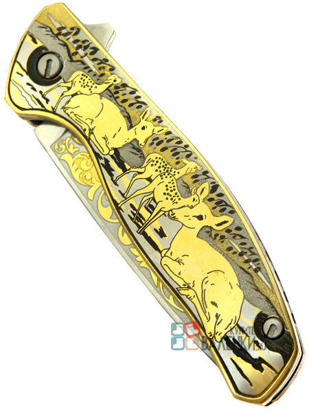Складной нож на подшипнике "Олени" в подарочном футляре Златоуст