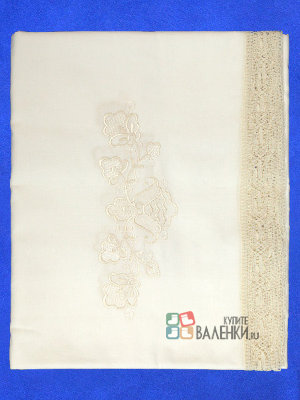 Скатерть прямоугольная белая с кремовым кружевом арт. 1С-968, 230х150