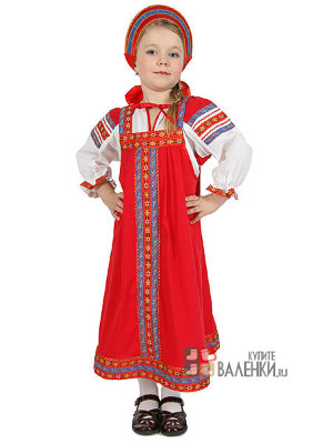 Русский народный костюм "Дуняша" для девочки хлопковый красный сарафан и блузка 1-6 лет