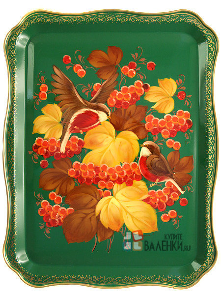 Поднос с художественной росписью "Рябина на зеленом фоне", прямоугольный, арт. 2032