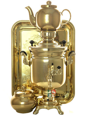 Набор самовар электрический 3 литра желтый цилиндр с автоотключением "Золото", арт. 120304к